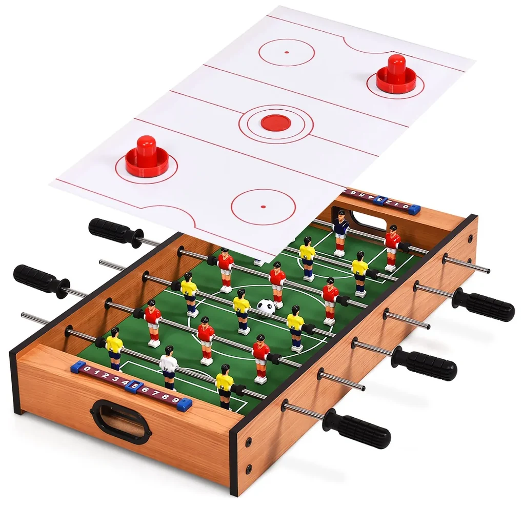 HOMCOM Mesa de pebolim Jogo de futebol de mesa com 22 jogadores incluídos  Tabelas de pontuação Apertos Confortáveis Design compacto 84,5x40x61,2 cm  Cor Madeira e Preto