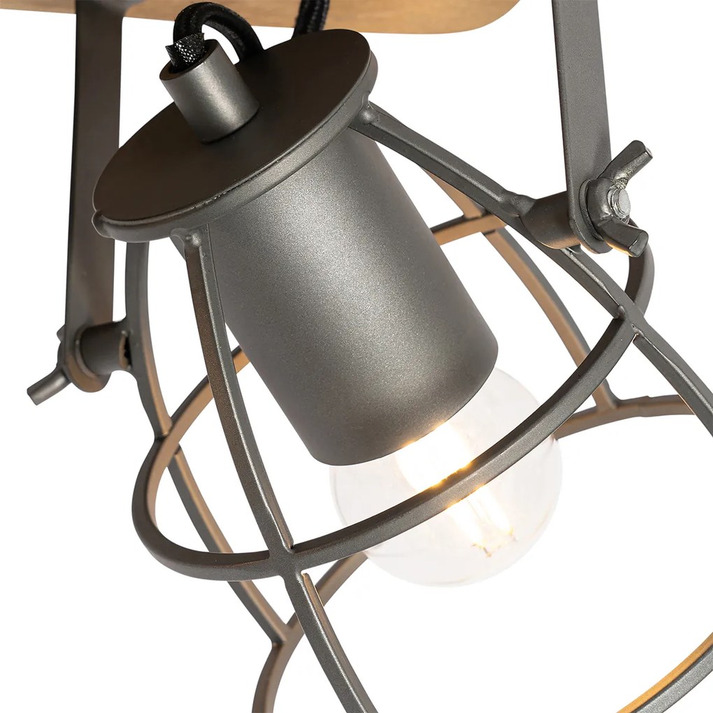 Candeeiro de teto industrial madeira com cinzento escuro ajustável 4 luzes - Arthur Industrial
