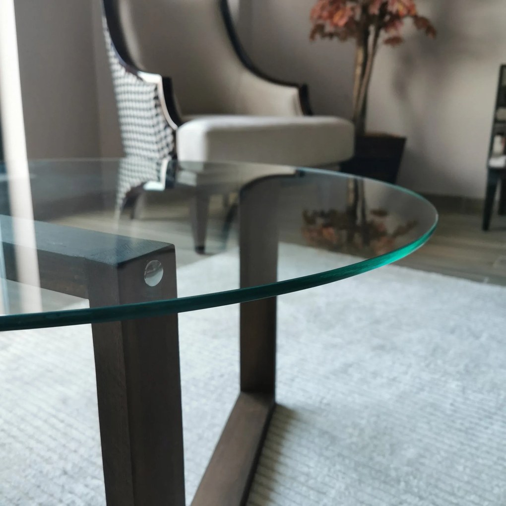 Mesa de Centro Yuvarlak Cam Orta Sehpa S300 – Nogueira – 80x41x80 cm