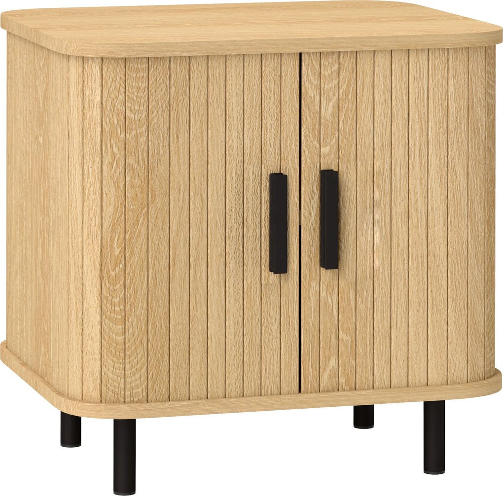 HOMCOM Mesa de cabeceira com portas de ripas e pés de aço, para quarto e sala, Carvalho | Aosom Portugal
