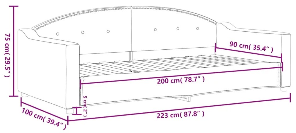 Sofá-cama 90x200 cm tecido cinzento-acastanhado