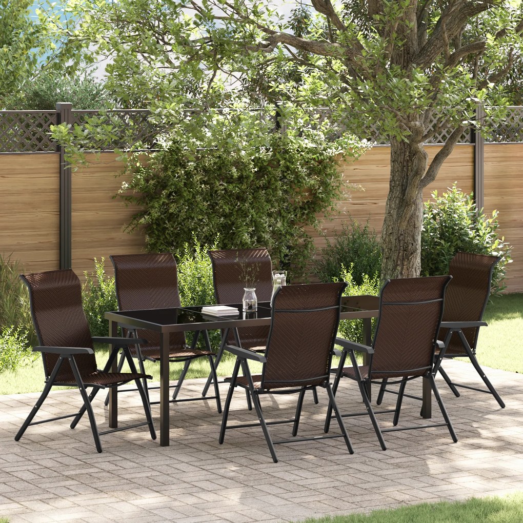 vidaXL Conjunto de Jantar Jardim 7 Peças Rattan Poliéster Castanho