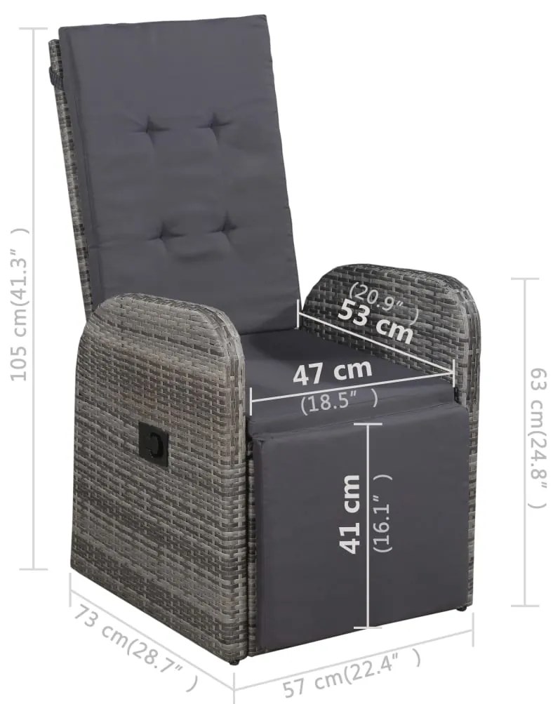 3 pcs conjunto de jantar para jardim cinzento