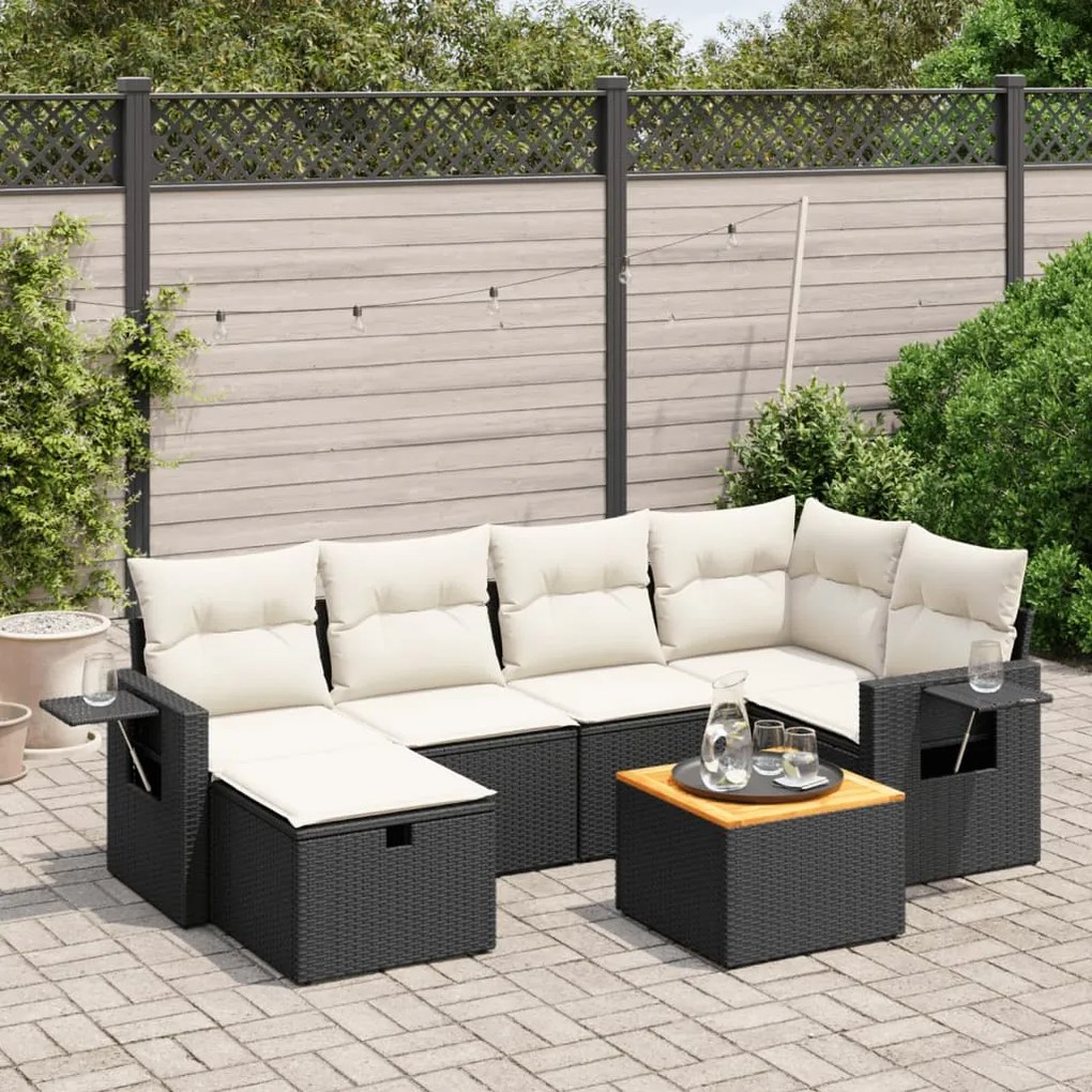 vidaXL 7 pcs conjunto de sofás p/ jardim c/ almofadões vime PE preto