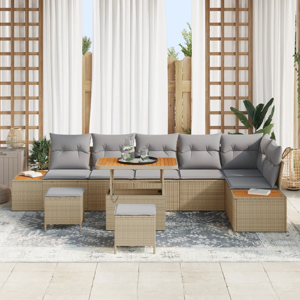 Conjunto de Sofás para Jardim vidaXL com Almofadas Bege Rattan Poliést