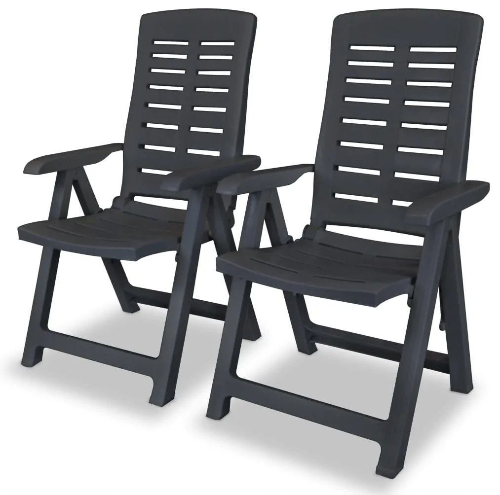 43897 vidaXL Cadeiras jardim reclináveis 2 pcs plástico antracite