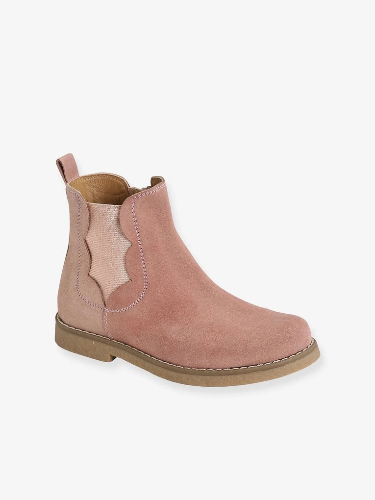 Agora -15%: Botas em pele, com fecho e elástico, para menina rosa medio liso com motivo