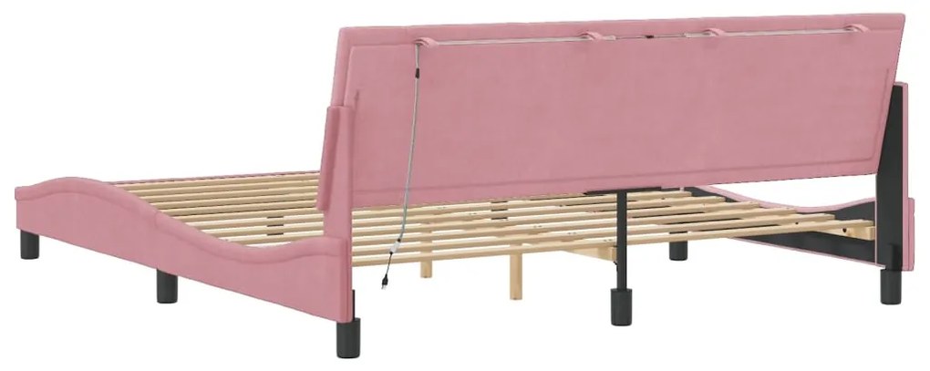 Estrutura de cama c/ luzes LED 180x200 cm veludo rosa