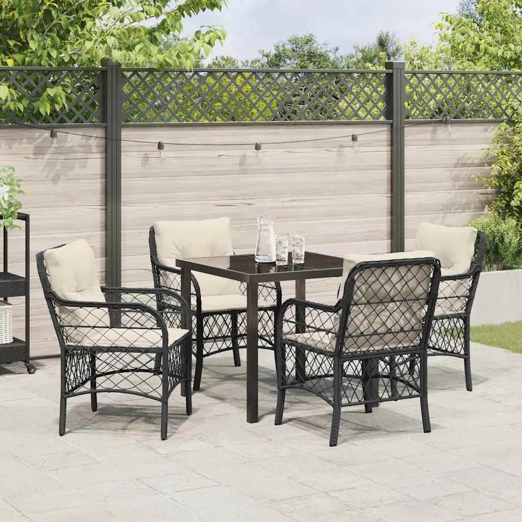 Conjunto de Jantar pra Jardim com 5 Peças e Almofadas de Rattan Sintét