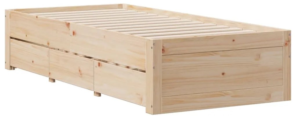Cama sem colchão com gavetas 75x190 cm madeira de pinho maciça