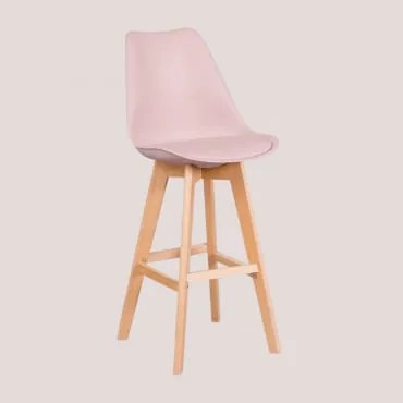 Pack De 4 Bancos Altos 75 Cm Com Almofada Em Pele Sintética Nordic Cor-de-rosa Avelã - Sklum