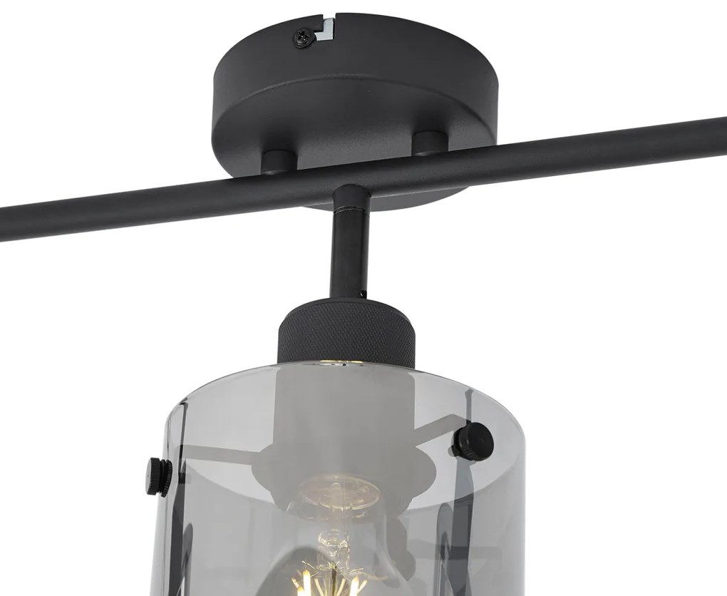 Foco de teto de design preto com vidro fumê 3 luzes - Domo Moderno