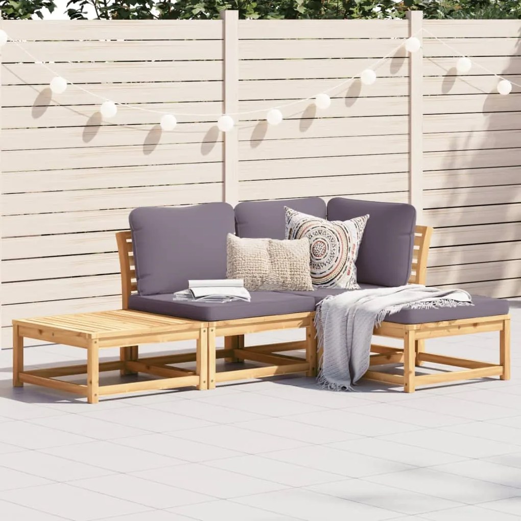 4 pcs conjunto lounge de jardim com almofadões acácia maciça