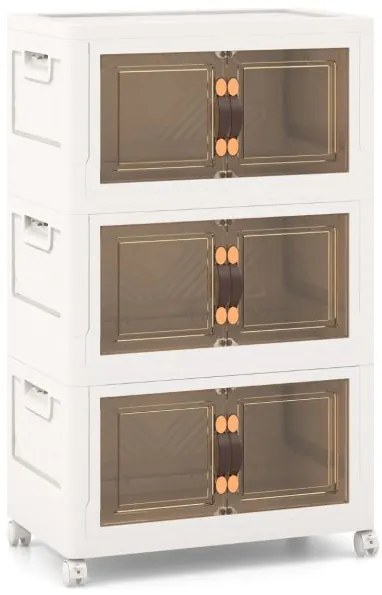 Conjunto de 3 caixas de armazenamento empilháveis ​​com tampas, rodas e portas 49,5 x 31,5 x 86 cm