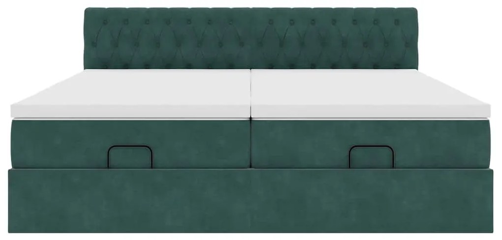 Estrutura de cama otomana com colchão verde escuro veludo