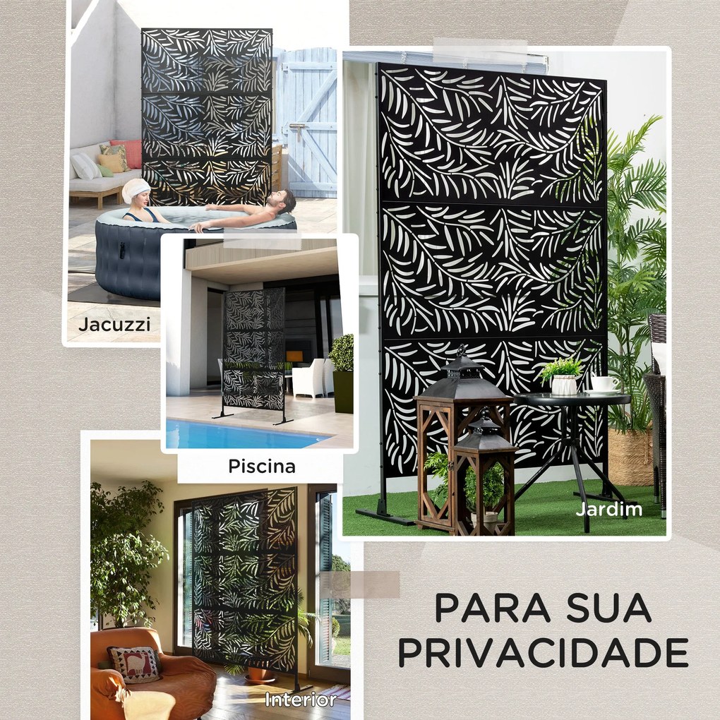 Biombo de 3 Peças Separador de Ambiente com Desenho em Ramos Biombo pa