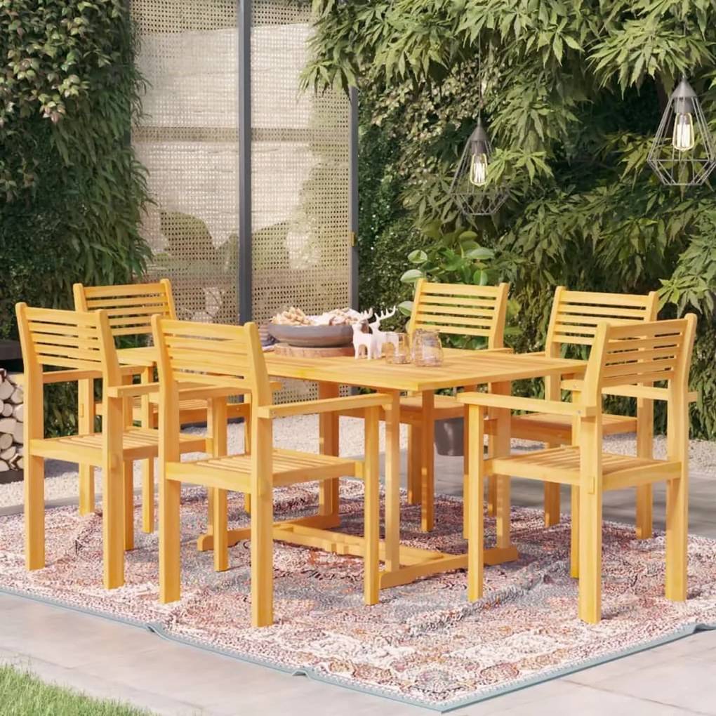 vidaXL 7 pcs conjunto de jantar p/ jardim c/ almofadões teca maciça