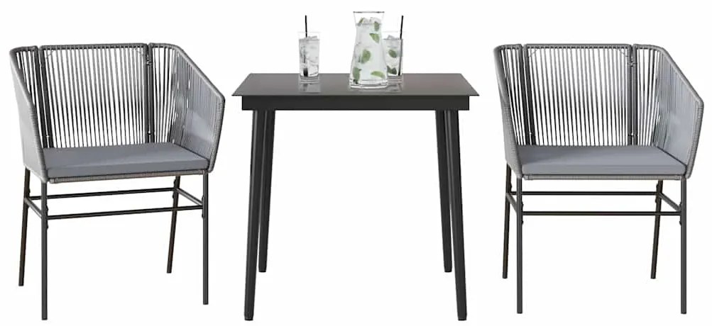 Conjunto jantar jardim 3 peças almofadas vidro vime cinzento PE