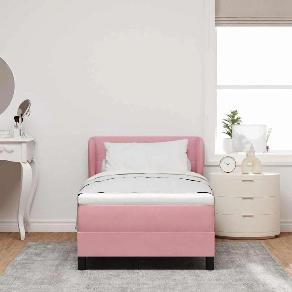 Cama Box Spring com Colchão Rosa 80x200 cm em Veludo