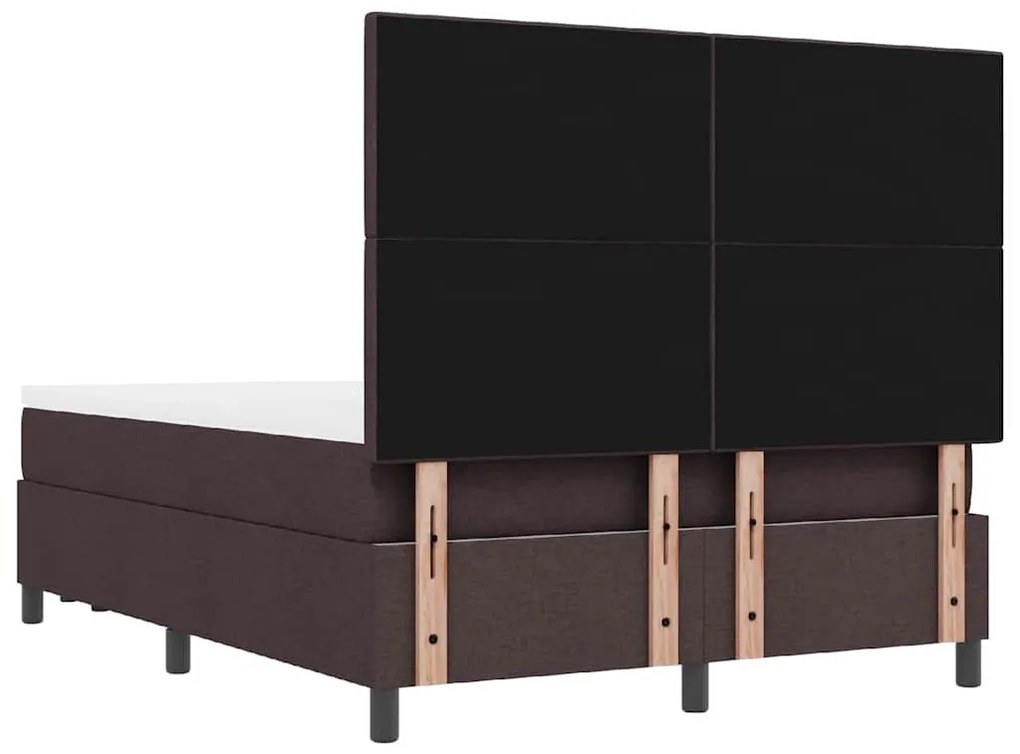 Cama Box Spring com Colchão &amp; Banco Marrom Escuro 140x200 cm Tecido