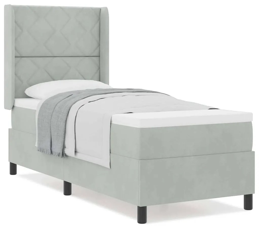 Cama Box Spring com Colchão Cinza Claro 80x200 cm Veludo