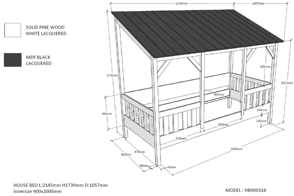 Cama para Crianças Casa HOUSEBED 03 TELHADO BRANCO - BRANCA