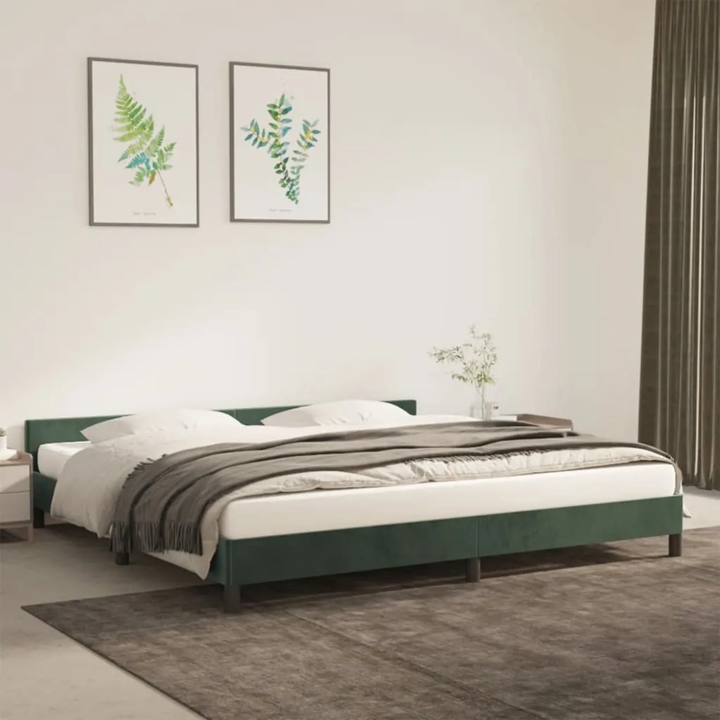 Estrutura de cama c/ cabeceira 200x200 cm veludo verde-escuro