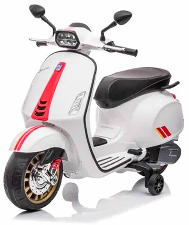 Vespa Sprint eletrica para crianças 12V, scooter elétrica de 12 volts com música Branca
