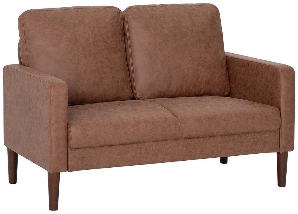 Sofá de 2 Lugares Estofado em Microfibra Sofá Moderno com Pés de Madeira Apoio de Braços 130x78x85 cm Castanho