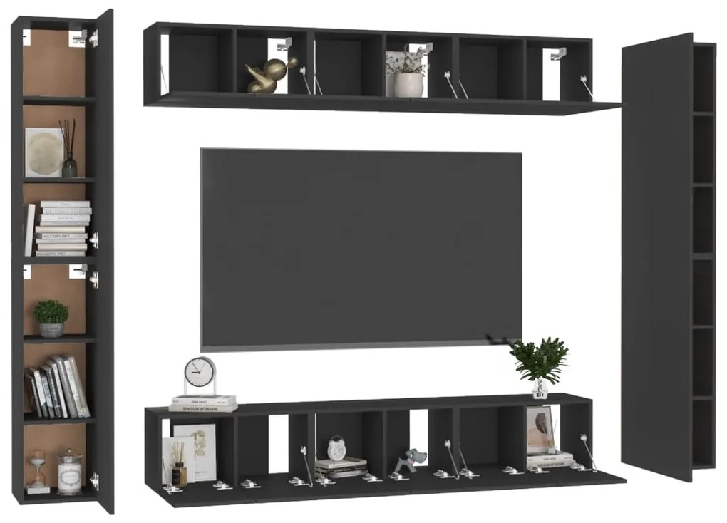 10 pcs conjunto de móveis de TV derivados de madeira preto