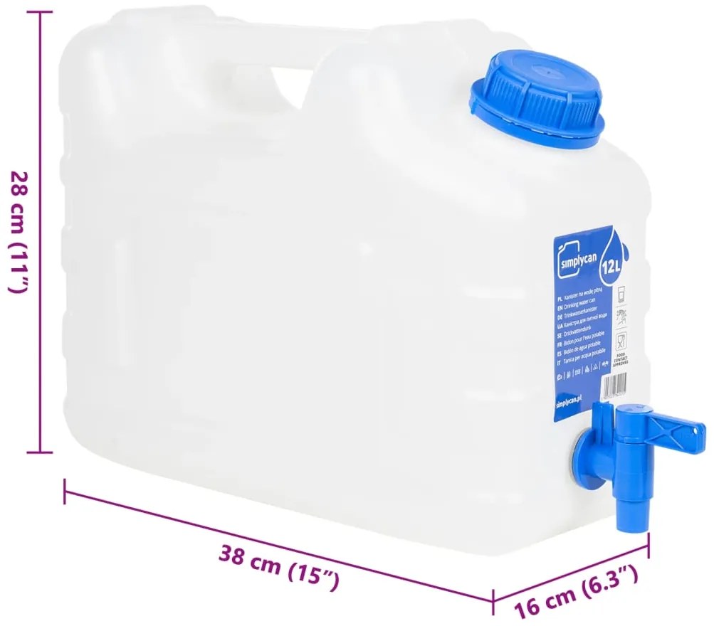 Recipiente de água com torneira transparente 10 L plástico