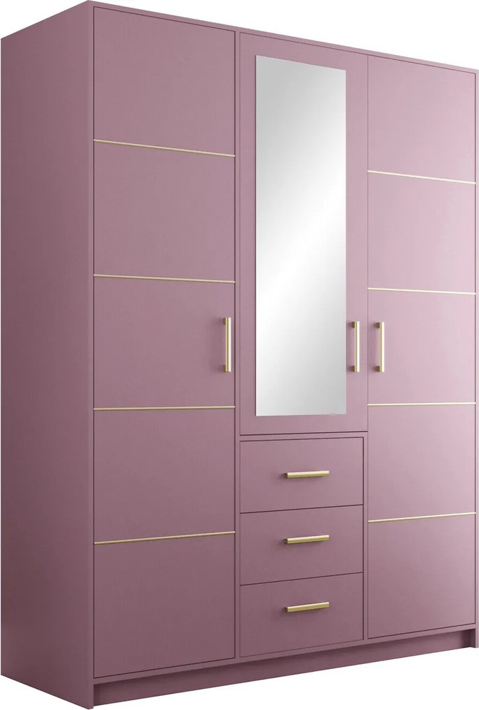 Roupeiro Rosa, Roxo, 200x147x58cm, 131 kg, Portas para roupeiro: Com dobradiças, Número de prateleiras: 5, Número de prateleiras: 5