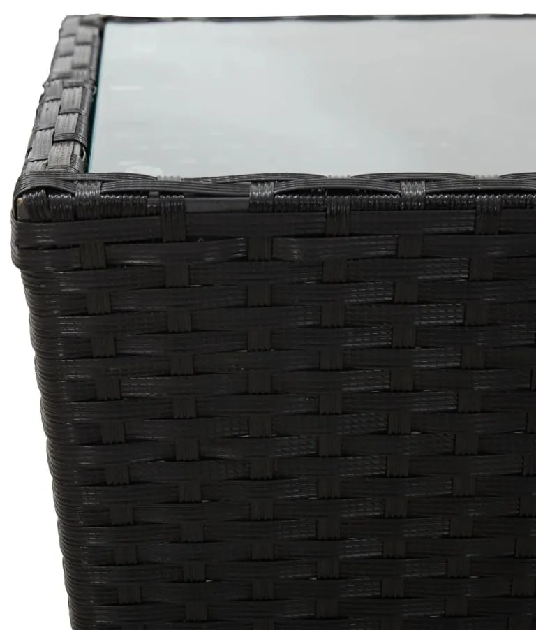 Mesa de chá 41,5x41,5x43 cm vime PE e vidro temperado preto