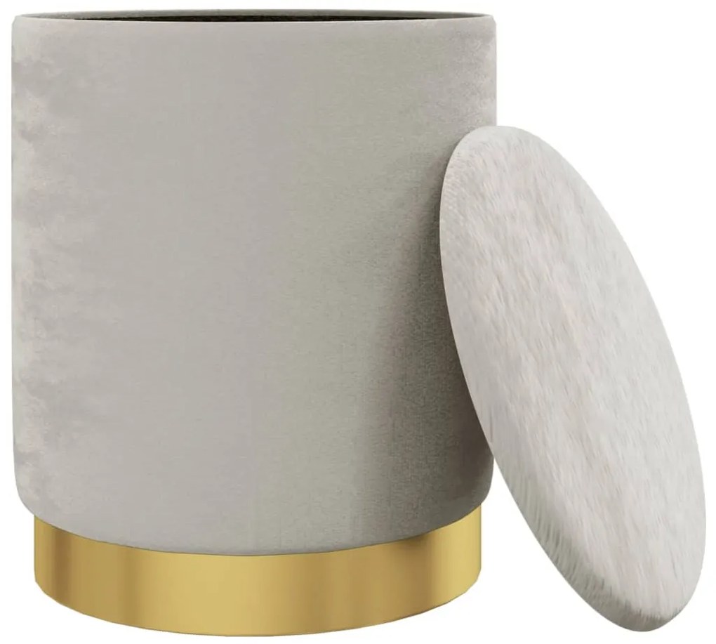 Banqueta com arrumação redonda veludo 31 x 37 cm cinzento-claro