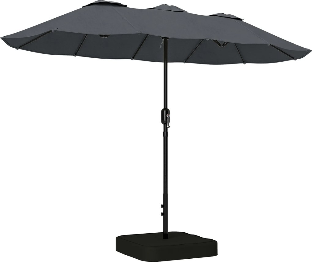 Outsunny Guarda-sol Duplo de Jardim 3x1.5 m, Guarda-sol Externo com Sacos de Areia, Anti UV 50+, Cinza Escuro | Aosom Portugal