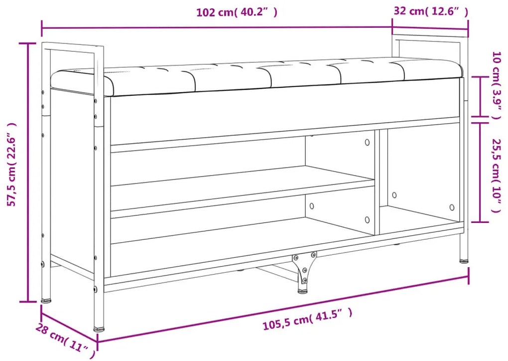 Banco sapateira 105,5x32x57,5 cm deriv. madeira cinzento sonoma