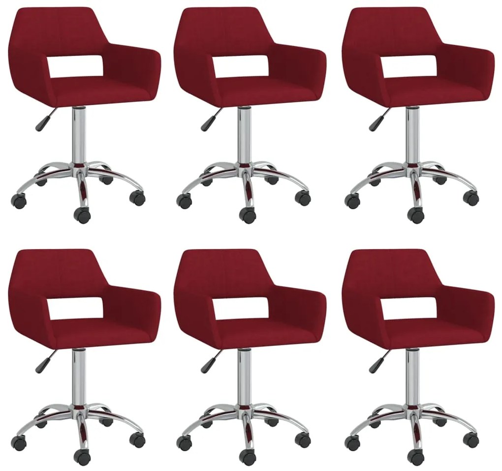 vidaXL Cadeiras de jantar giratórias 6 pcs tecido vermelho tinto