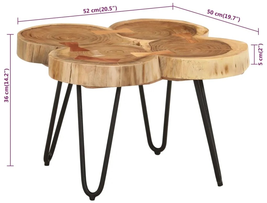 Mesa de centro 4 troncos 36 cm madeira de acácia maciça