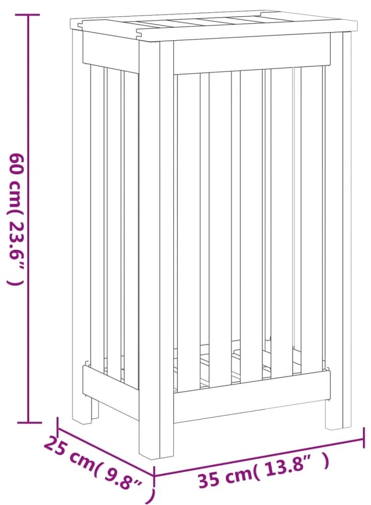 Cesto de roupa 35x25x60 cm madeira de teca maciça