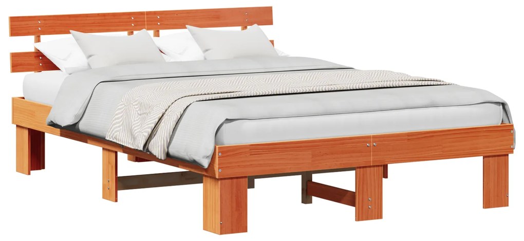 Estrado de Cama com Cabeceira Castanho Encerado 140x200 cm Madeira Mac