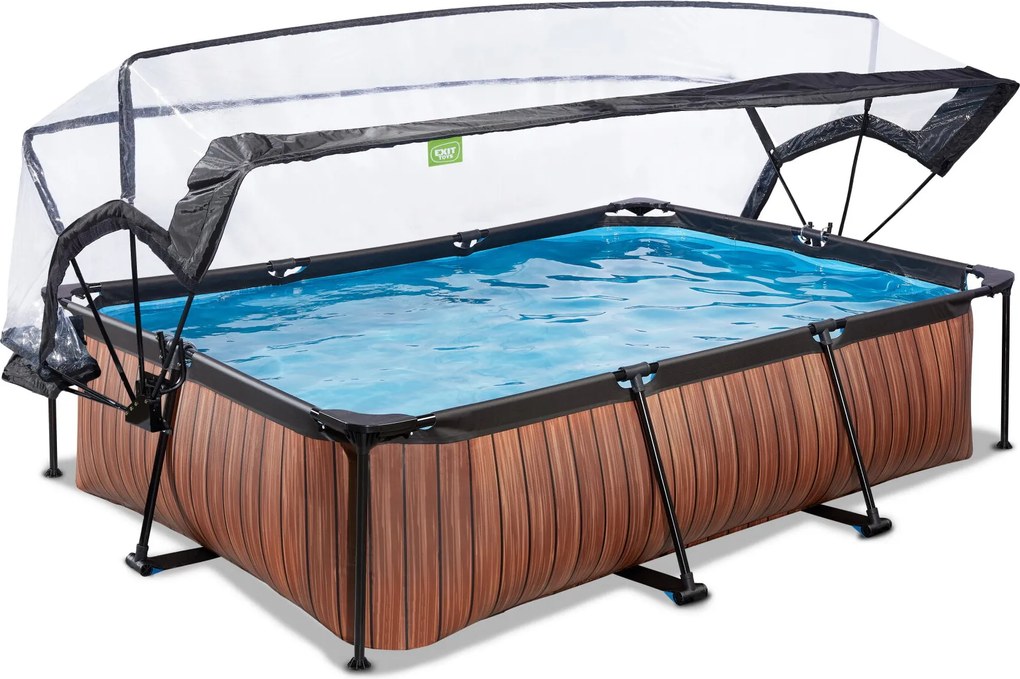 Piscina retangular Wood 300 x 200 x 65 cm com bomba de filtragem e cobertura - castanha