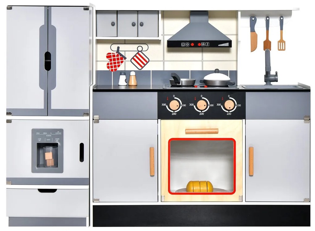 Cozinha de Brincar para crianças conjunto de cozinha de madeira com exaustor geladeira fogões simulado conjunto de cozinha para 3 + anos
