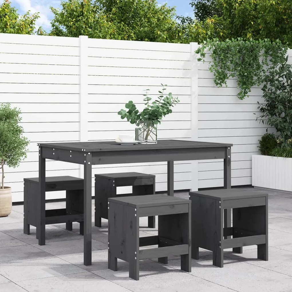 vidaXL 5 pcs conj. jantar p/ jardim madeira de pinho maciça cinzento