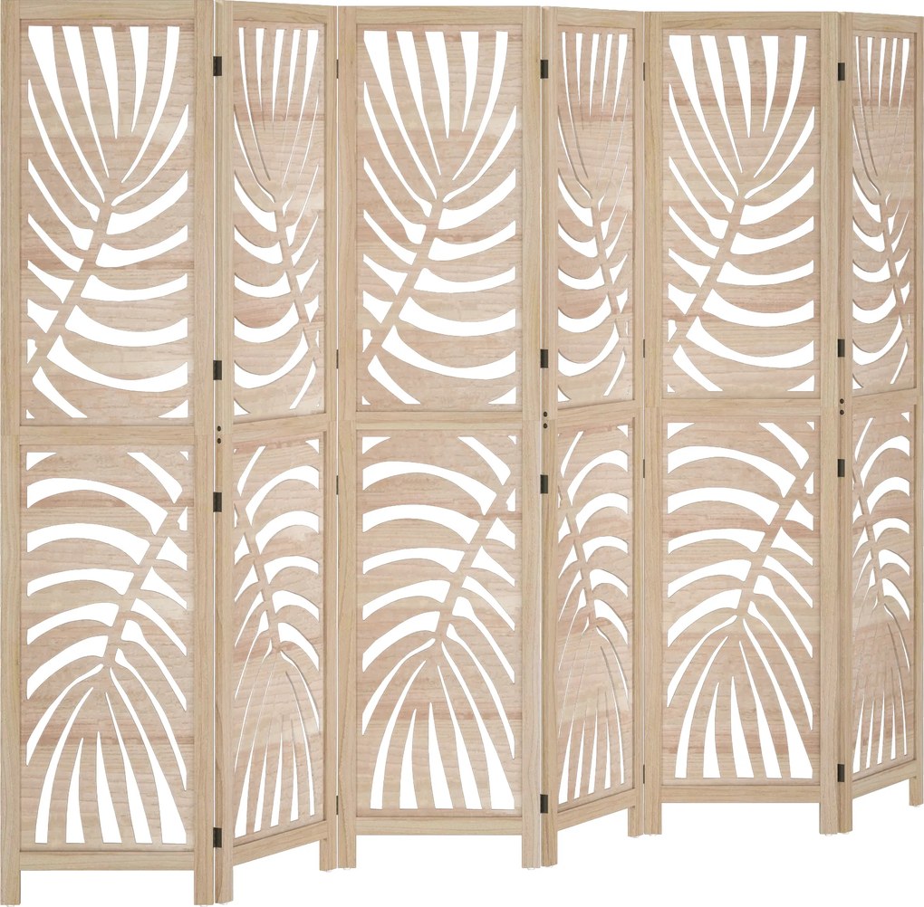 HOMCOM Biombo interior em madeira 6 painéis 240 x 170 cm, dobrável e portátil, motivo de folha, design removível, madeira natural | Aosom Portugal