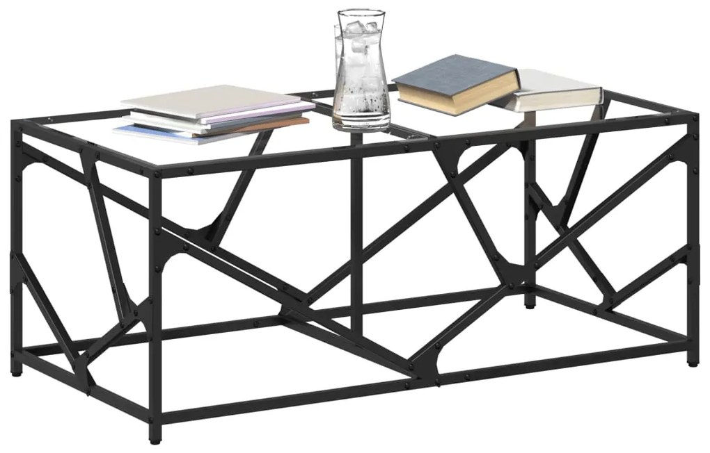 Mesa de centro c/ topo em vidro transparente 98,5x50x41 cm aço
