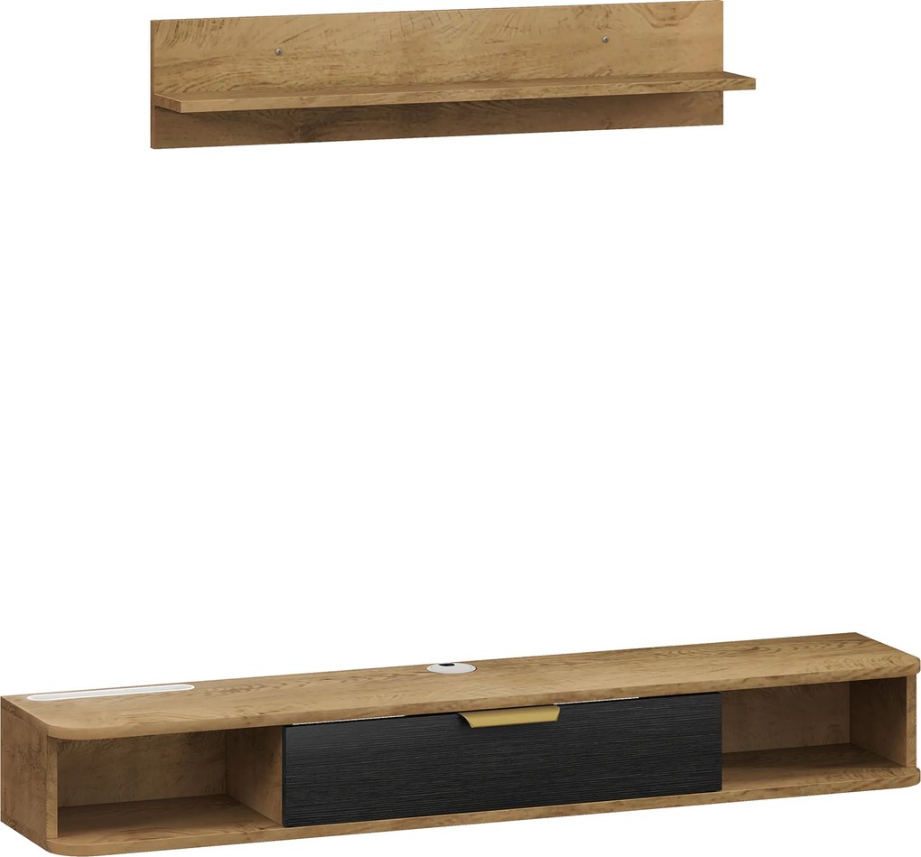 HOMCOM Móvel de TV Sala de Estar com Prateleira de Parede Armário Orifícios para Cabos para Televisão de Parede 120x24x16 cm Carvalho | Aosom Portugal