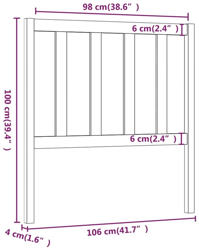 Cabeceira de cama 106x4x100 cm pinho maciço cinzento