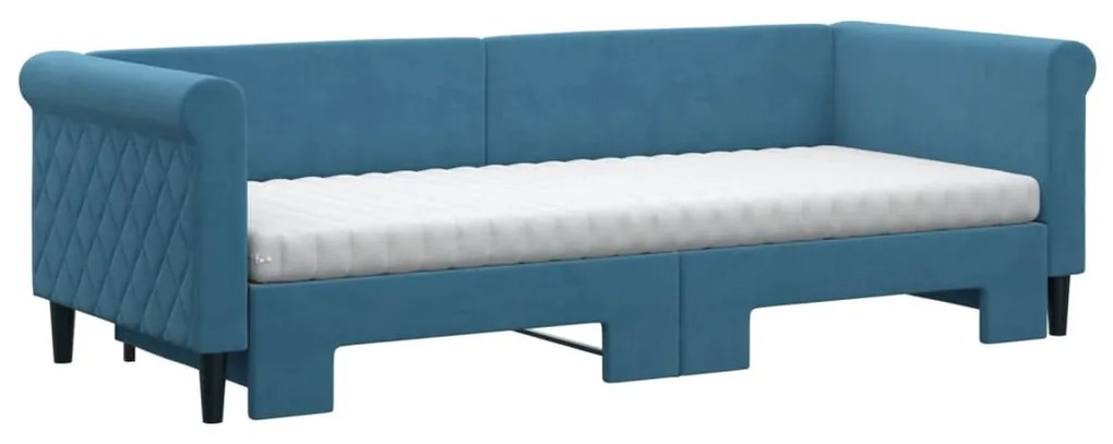 Sofá-cama com gavetão e colchões 80x200 cm veludo azul
