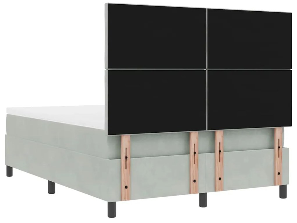 Cama Box com Colchão e Luz LED Cinza Claro 140x200 cm Veludo