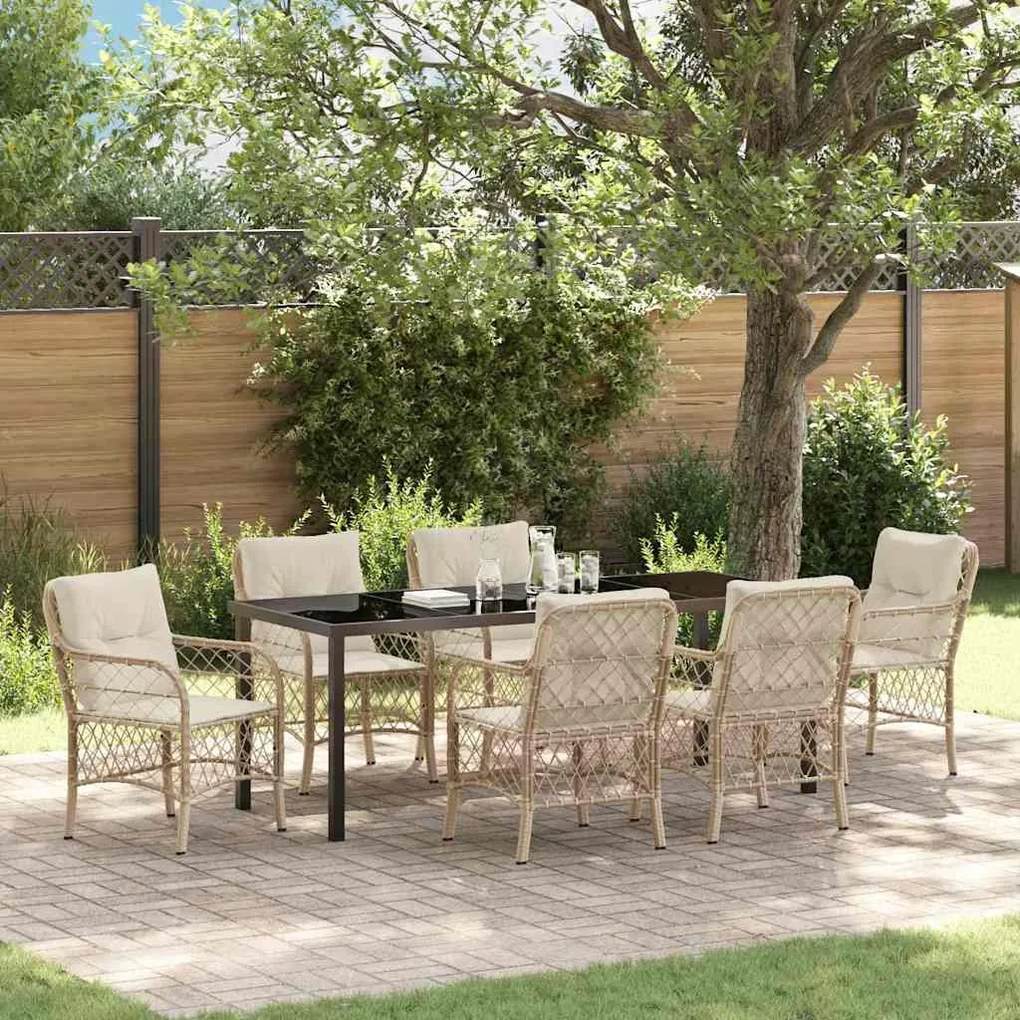 vidaXL Conjunto de Jardim 7 Peças com Almofadas Bege em Rattan Sintético